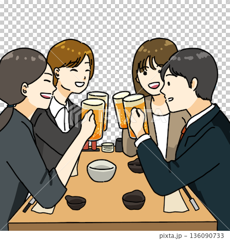 飲み会で乾杯しているイラスト 136090733