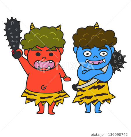 赤鬼と青鬼の子供のイラスト 136090742