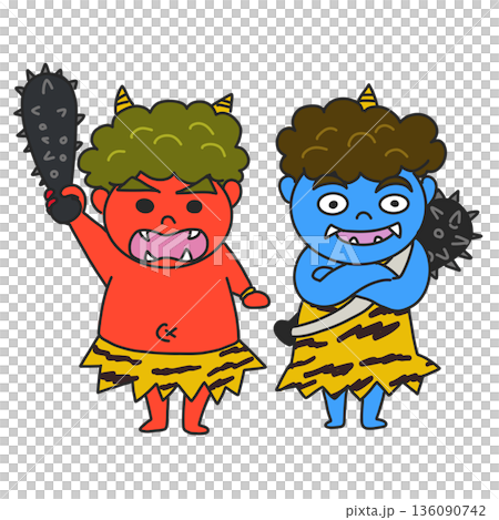 赤鬼と青鬼の子供のイラスト 136090742