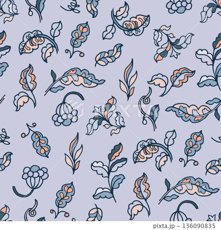 Cool Blue Folk Botanical Scatter Print 136090835
