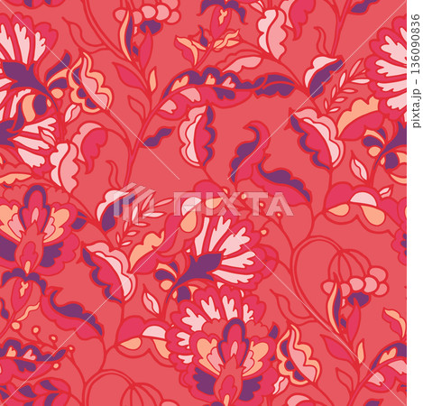Coral Folk Baroque Floral Garden Print 136090836