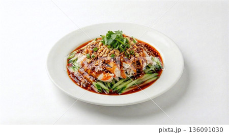 よだれ鶏 口水鶏 四川料理 飲茶 点心 食べ放題メニュー 白バック 136091030