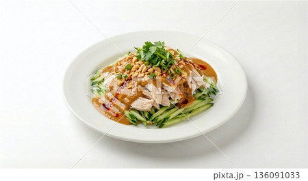 棒棒鶏 バンバンジー 中華冷菜 飲茶 点心 食べ放題メニュー 白バック 136091033