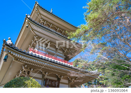 輪王寺 三重塔と松枝 青空に映える冬の伽藍 輪王寺 三重塔と松枝 青空に映える冬の伽藍 136091064