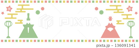 ひな祭りのモチーフを並べた装飾背景素材 136091341