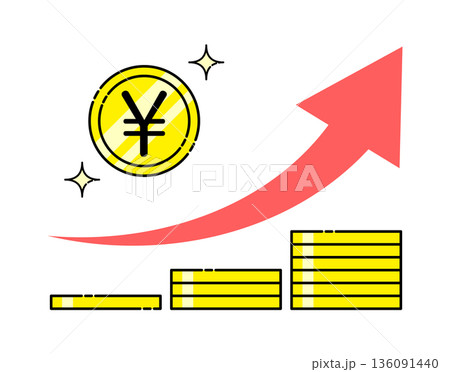 右肩上がりの円コインのイラスト 右肩上がりの円コインのイラスト 136091440