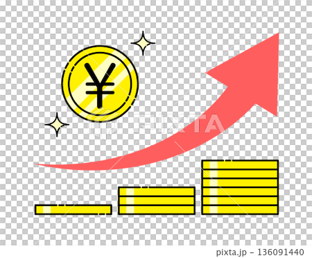 右肩上がりの円コインのイラスト 右肩上がりの円コインのイラスト 136091440