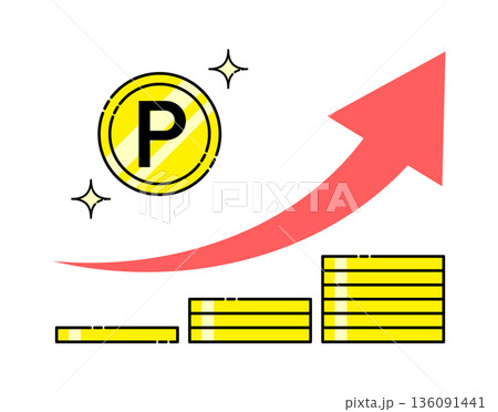 右肩上がりのポイントコインのイラスト 右肩上がりのポイントコインのイラスト 136091441