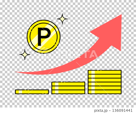 右肩上がりのポイントコインのイラスト 右肩上がりのポイントコインのイラスト 136091441