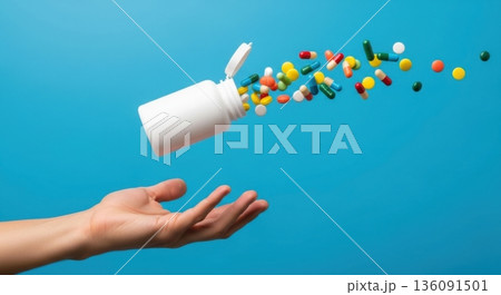 Human Hand Reaching for Exploding Pills from...のイラスト素材 [136091501] - PIXTA