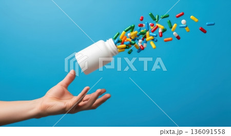 Human Hand Reaching for Exploding Pills from...のイラスト素材 [136091558] - PIXTA