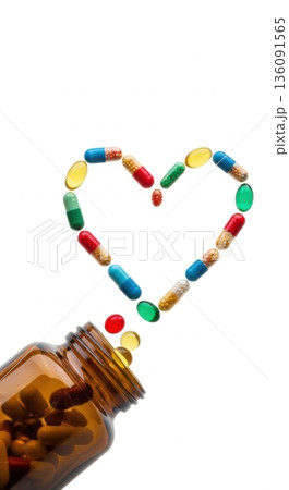 Heart Shape Formed by Capsules from Medical Jar 136091565