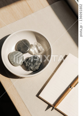 Crypto Storage Types as Natural Stones in Ceramic Bowl 136091802