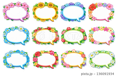 カラフルな花の吹き出しセット 136091934