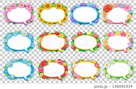 カラフルな花の吹き出しセット 136091934