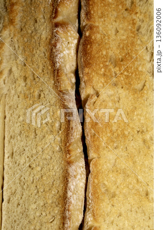 Close up of toast bread food texture golden toasted Close up of toast bread food texture golden toasted 136092006