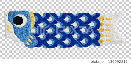 [Blue carp streamer] Hand-embroidered illustration material 136092811