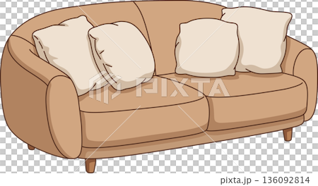 Hand Drawn Minimalist Illustration of a Cozy 2-Seater Sofa with Cushions for Living Room and Interior Home Design Hand Drawn Minimalist Illustration of a Cozy 2-Seater Sofa with Cushions for Living Room and Interior Home Design 136092814