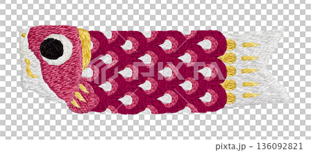 【赤色のこいのぼり】手刺繍イラスト素材 136092821