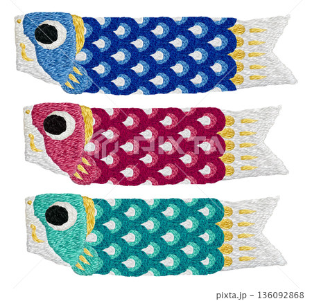 【こいのぼりのセット】手刺繍イラスト素材 136092868