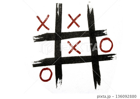 Tic Tac Toe Noughts and Crosses Childrens Board Game on White Background 136092880