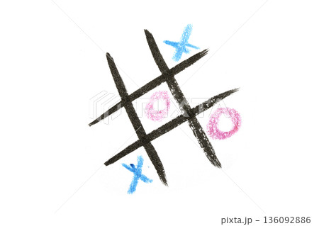 Tic Tac Toe Noughts and Crosses Childrens Board Game on White Background 136092886