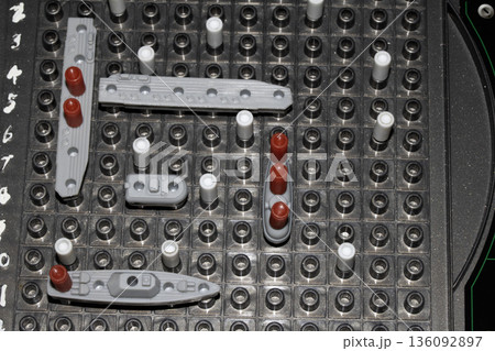 Close up of strategic battleships board game with ships and pegs 136092897