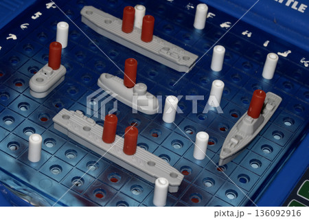 Close up of strategic battleships board game with ships and pegs 136092916