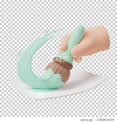 Creative 3d render of a hand painting a bold, fluid mint green brush stroke on a clean background, ideal for art, design, and branding concepts Creative 3d render of a hand painting a bold, fluid mint green brush stroke on a clean background, ideal for art, design, and branding concepts 136093034