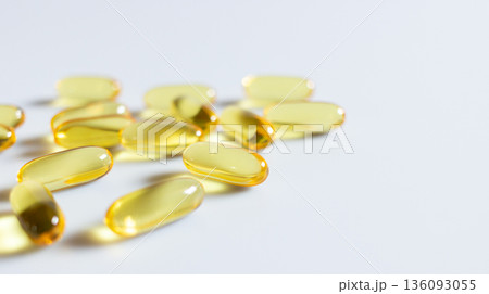 Close up fish oil capsule on white background 136093055