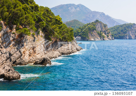 Vibrant coastal landscape with rugged cliffs, Montenegro 136093107