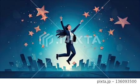 businessman flying on rocket in business concept 136093500