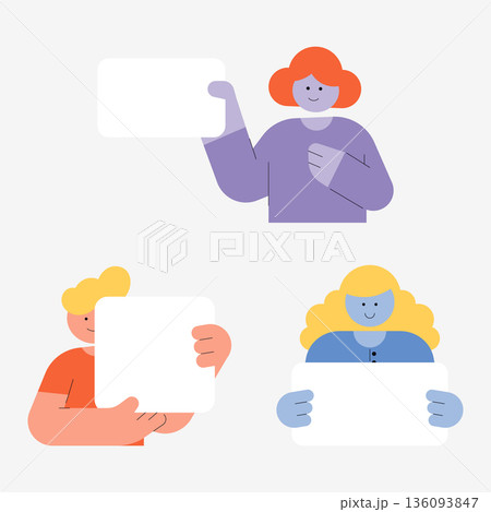 Flat vector illustration of people holding blank sign boards for message, advertising or announcement with modern minimal style on white background. 136093847