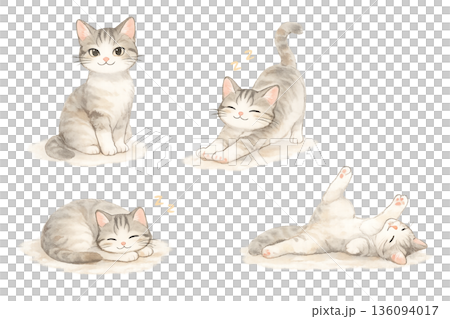 Illustration set of cats in various poses 136094017