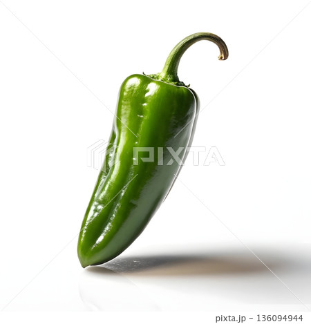 Vivid Green Bell Pepper on White Studio Background for Cooking, Health, and Fresh Produce 136094944