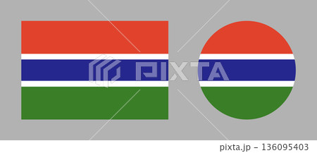 Gambia round, rectangular flag. Circular symbol. Set of circle, rectangle button, banner, icon. National flag sign background. National Gambia flag badges. Gambia round, rectangular flag. Circular symbol. Set of circle, rectangle button, banner, icon. National flag sign background. National Gambia flag badges. 136095403