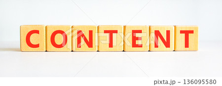 Content symbol. Concept word Content on beautiful wooden blocks. Beautiful white background. Business content concept. Copy space. 136095580