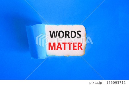 Words matter symbol. Concept word Words matter on beautiful white paper. Beautiful blue paper background. Business words matter concept. Copy space. Words matter symbol. Concept word Words matter on beautiful white paper. Beautiful blue paper background. Business words matter concept. Copy space. 136095711