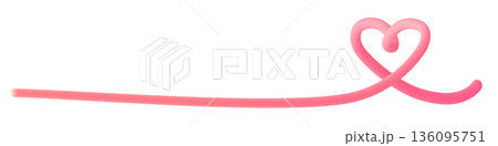 Minimalist pink 3D continuous line heart on white background, modern romantic concept of love and connection, isolated vector illustration. Romantic minimal border for wedding, Valentine s Day 136095751
