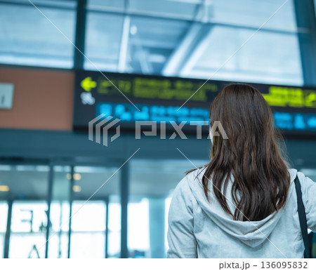 空港で案内表示を見る ■撮影協力：関西国際空港（KIX） 136095832