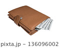 Leather wallet with hundred dollar banknotes 136096002