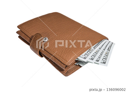 Leather wallet with hundred dollar banknotes Leather wallet with hundred dollar banknotes 136096002