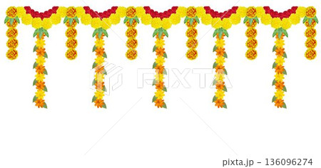 Marigold flower garland decoration backdrop for Indian Holiday festival Marigold flower garland decoration backdrop for Indian Holiday festival 136096274
