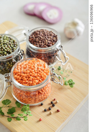 Variety of healthy vegan, plant based protein source. 136096966