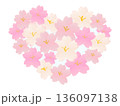 桜の水彩手描きのブーケイラスト　ハート形 136097138