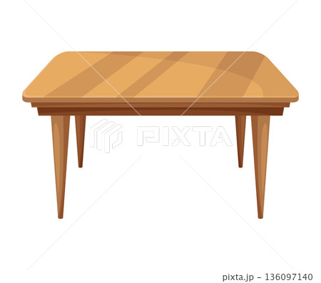 Table furniture of wood, interior wooden desk. Empty wooden table isolated illustration on white background. Vector illustration of platform or stand 136097140