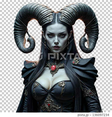 The image shows a fantasy character in the form of a female demon 136097234