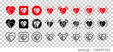 握手愛心圖標集，代表合作、慈善、協議和愛的標誌，握手愛心 136097383