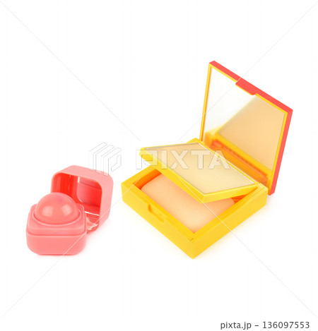 Face Powder Compact and Lip Balm Makeup Set Isolated on White 136097553