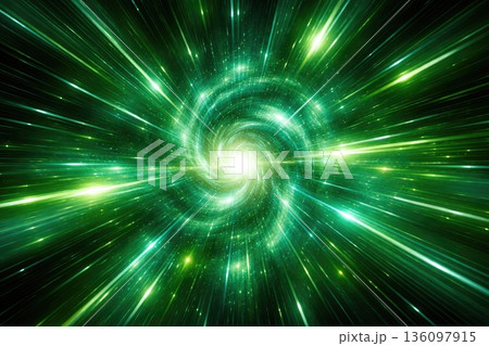 Abstract Green Space Tunnel Warp Speed Background 136097915